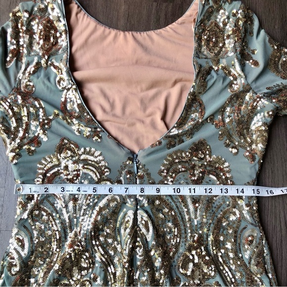 Dress the Population Lola Mini Dress Size L Grey/Green Gold Sequin NWT Mermaid - Picture 11 of 16